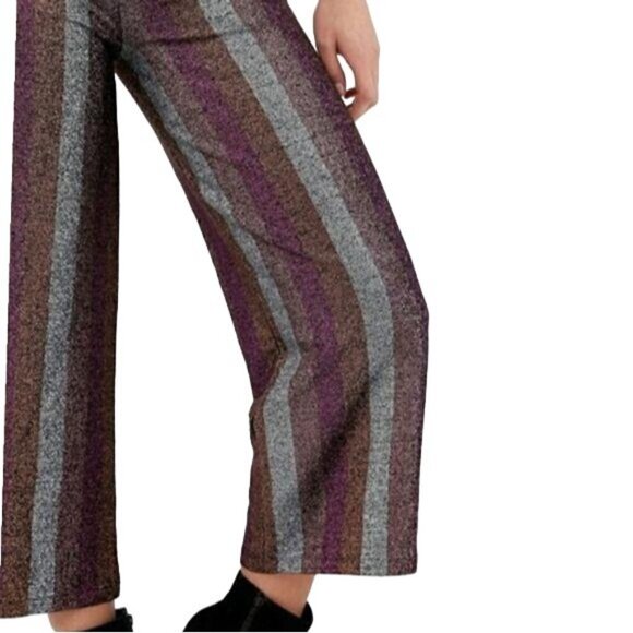 ASOS DESIGN Shimmering Multicolor Metallic Striped Wide-Leg Pants Women Size 2‎ - Picture 3 of 8